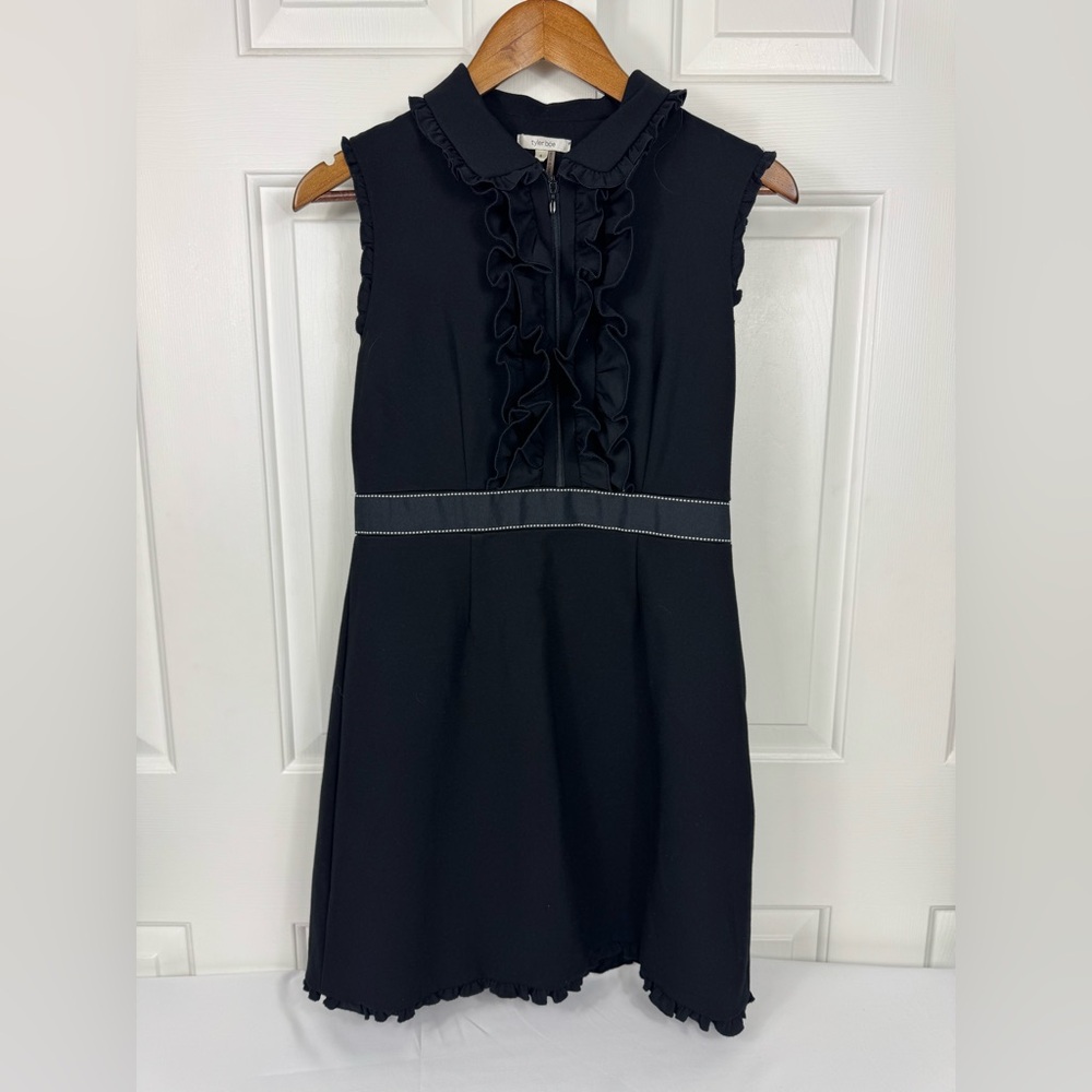 Tyler Boe Black Rayon Blend Sleeveless Ruffle Dress With Gross Grain Ribbon Sz 4